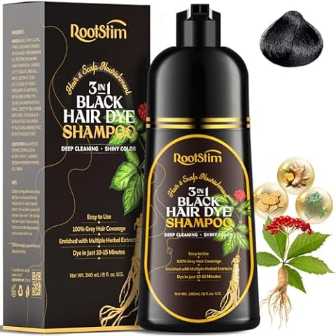 RootStim Black Hair Dye Shampoo for Gray Hair - Herbal Ingredients Hair Color Shampoo for Men & Women's Grey Hair Coverage, Long Lasting, Ammonia-Free - 8 Fl Oz Cover