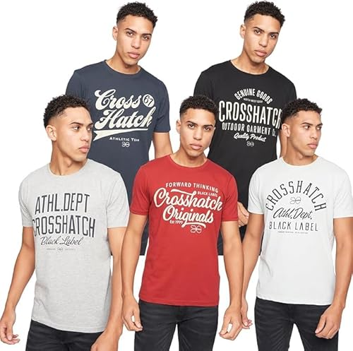 Crosshatch Men's 5 Pack T-Shirts – Crew Neck, Short Sleeve, Cotton Logo Tees – Casual Multipack for Everyday Wear Assorted XXL