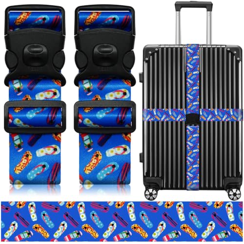 Image of Luggage Straps for Suitcases, Travel Adjustable Belt with Quick Release Buckle, Heavy Duty Nylon Bag Packing Strap, Unique Bright Identifiers Business Travel Accessories (2 Pack) - Blue Shoes
