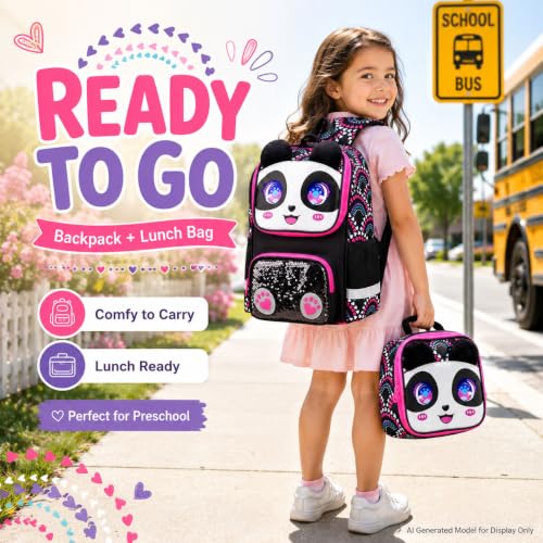 Image of KLFVB 3PCS Backpack for Girls and Boys, 15 inch Unicorn Dinosaur Bookbag with Lunch Box, Kids Preschool School bag