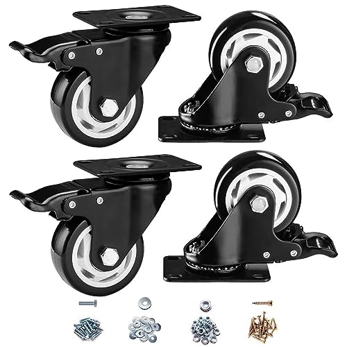 Casters, 3 inch Caster Wheels, Casters Set of 4 Heavy Duty - CLOATFET Locking Casters, Swivel Casters with Brake (Top Plate), Non Marking Black Castor Wheels for Cart Furniture Workbench