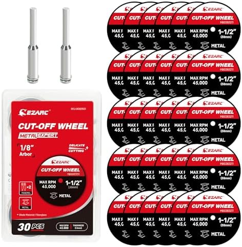 EZARC 1-1/2 Cut Off Wheels, 1.5" x 1/8" Fiberglass Reinforced Rotary Tool Cutting Disc Accessories Include Mandrels, 32-Pack