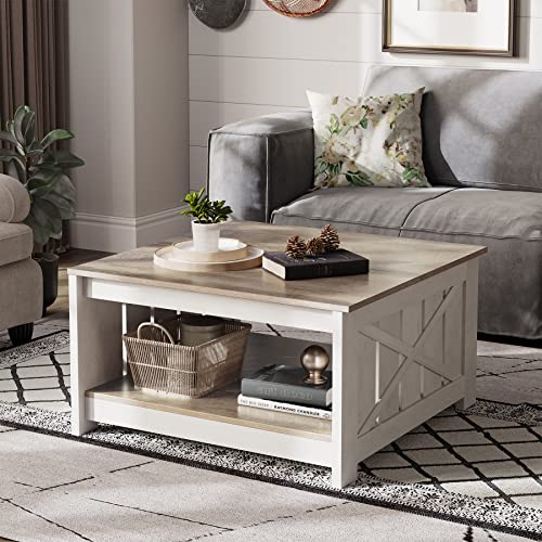 Yitahome 840265248935 Coffee Table Farmhouse Coffee Table With Storage Rustic Wood Cocktail Table,Square Coffee Table For Living Meeting Room thumb #2