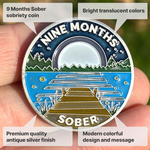 Image of The Achieve Mint 9 Months Sober Token | Nine Month Sober Chip | Non-AA Gift, Non-Religious Medallions for Women and Men Celebrating Sobriety