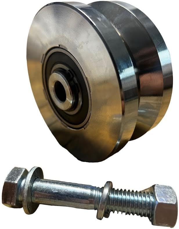 JM Steel 4" Rueda sólida V-Groove cromada. para puerta corredera V-Track. Capacidad de carga 2500 libras.