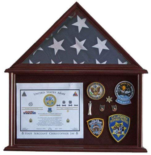 Military Medal Shadow Box Flag Display Case Stand Frame for 4' X 6' Flag Exclusive (Mahogany Finish)