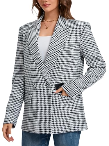 Women's Oversized Blazer Jacket Double-Breasted Suit with Pockets Long Sleeve Outfit for Business Work Office Casual3