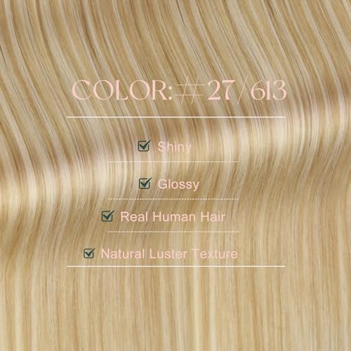 Image of Easyouth 24 Inch Tape in Extensions Real Human Hair Highlight Tape in Hair Extensions Human Hair Honey Blonde Highlight Blonde Hair Extension Tapes in Add Length 50g 20pcs
