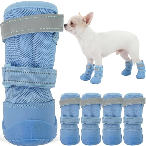 Image of ROZKITCH 4PCS Dog Shoes for Hot Pavement Summer for Small Dogs Puppy Dog Boots & Paw Protectors with Soft Anti-Slip Rubber Sole, Mesh Breathable Dog Booties for Hardfloors, Walking Running Blue 0#