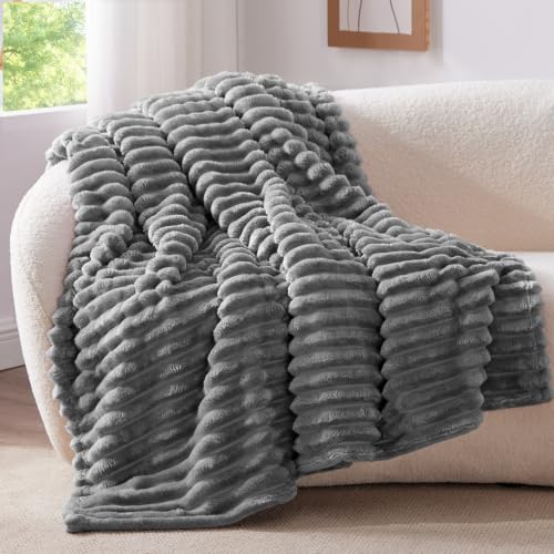 Image of BEDELITE Ribbed Twin Blanket for Couch & Bed, Grey, 66 inchx90 inch