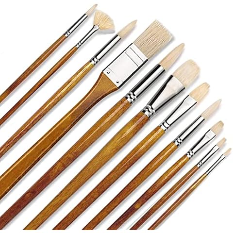 Fuumuui Oil Paint Brushes,11pcs Pure Hog Bristles Professional Paint Brush Set,Natural Chungking Hog Bristle Artist Brushes for Oil Acrylic Painting,Yellow Cover