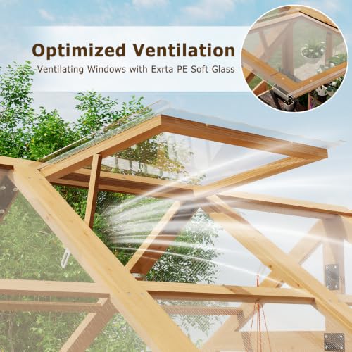 Image of EROMMY 6x8 FT Wooden Greenhouse for Outdoors, Walk-in Greenhouse Kit with 4mm Polycarbonate Panels, Adjustable Roof Vent and Lockable Door, Outdoor Greenhouse for Backyard Garden