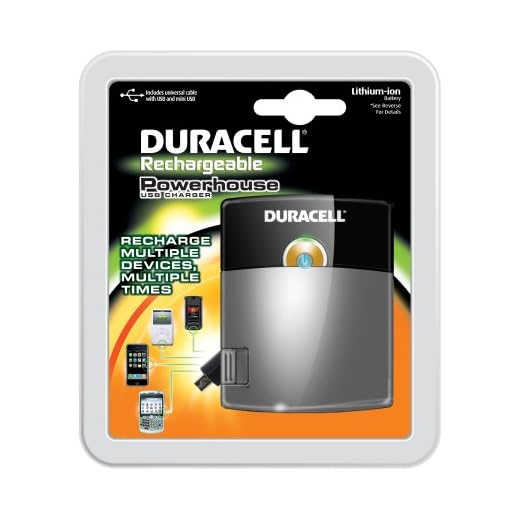 Duracell Powerhouse USB Charger with Lithium ion Battery/Includes Universal Cable with USB and Mini USB,