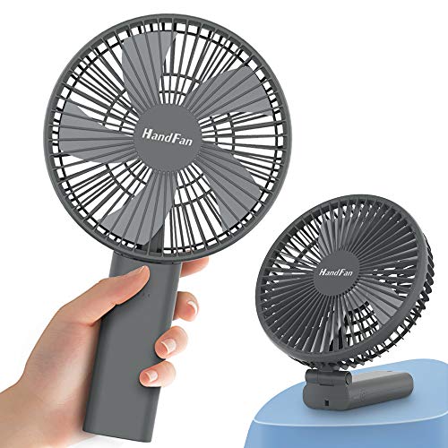 HandFan Portable Fan Rechargeable 6 Inch 4000mAh Camping Fan Handheld Battery Operated USB Desk Fan With Base,5-34H Working Time,6 Settings Power Bank 3 in 1 For Home Office Outdoor Sports(Grey)