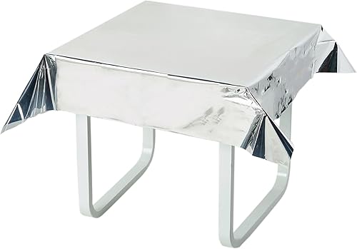 Miniatura 1 de Efavormart - Mantel cuadrado desechable de papel metálico de 50 x 50 pulgadas, color plateado para bodas, baby showers, cumpleaños, fiestas,