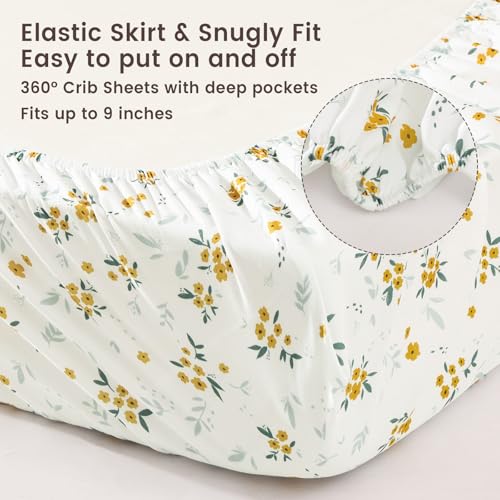 Image of david's kids 3 Pack Fitted Crib Sheets, Ultra Soft Breathable Comfortable Baby Sheet Set for Boys Girls Neutral, 28x52 Inch Fits Standard Crib and Toddler Mattresses, Leaf & Floral