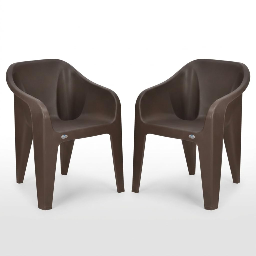 Nilkamal EEEZYCHR Plastic Mid Back with Arm Chair | Chairs for Home| Office - Outdoor - Garden | Dust Free |100% Polypropylene Stackable Chairs | Set of 2 | Brown-image-28
