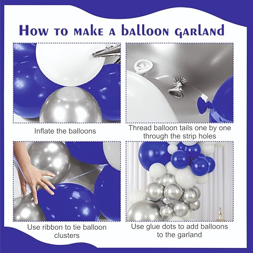 Image of Balloon Garland Kit, Royal Blue Silver White, 45 Pieces, Party Decoration Arch, Anniversary and Birthday