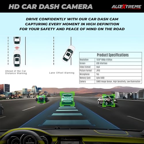 Image of AllExtreme U11 Car Dash Cam 720P Loop HD Video Recorder Wide Angle Lens Android Stereo Compatible Front Camera with Night Vision and USB Interface