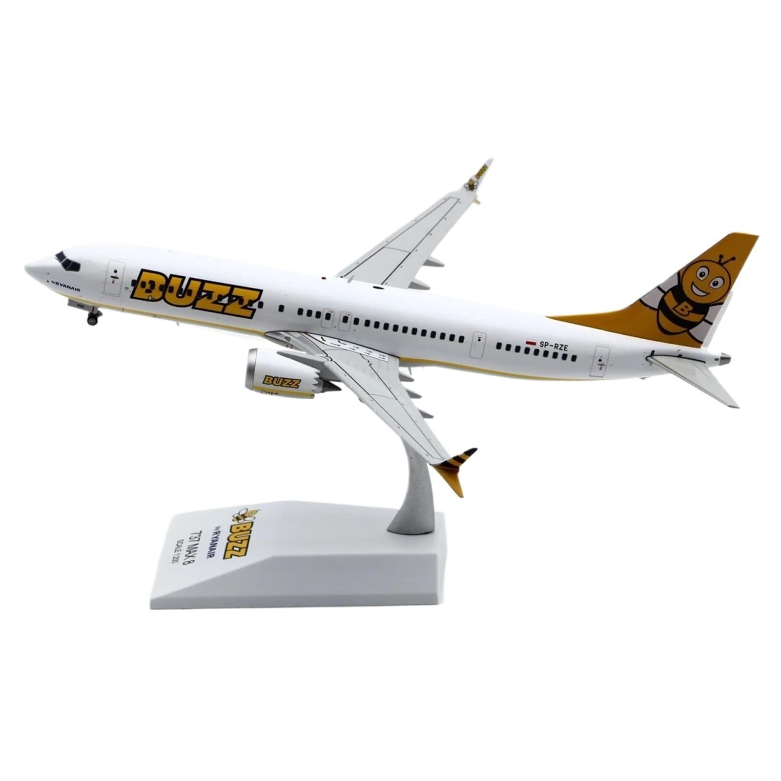 XJBTBA Aluminiowy samolot kolekcjonerski prezent 1 200 dla Buzz Airlines Boeing B737-8Max odlewany model samolotu SP-RZB ze stojakiem zestaw planetoy
