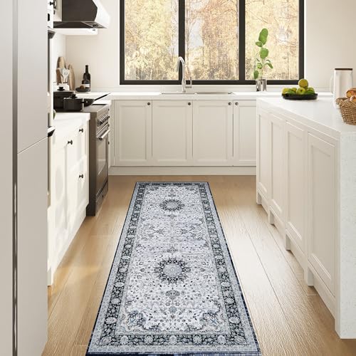 Vintage 2x6 Washable Runner, Low-Profile Kitchen Runner Rug with Non-Slip Backing & Durable Edge Binding, Pet-Friendly Entryway Runner Rug for Bedroom & Hallway
