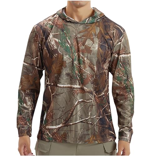 Hunting Camo Shirt for Men Long Sleeve Lightweight Hoodies Mens Quick Dry Camouflage Hoodie Thin Summer Tops