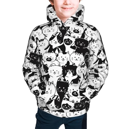 Cute Cat Illustration Kid Hoodies Boys Sweatshirts Girls Pullover with Pocket3