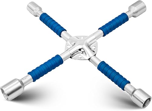 ETERNA Llave de cuatro vías profesional de 18 pulgadas, llave cruzada de tuerca de rueda de automóvil, llave de enchufe universal resistente,