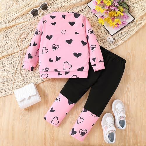 Image of Kids Toddler Girl Clothes Heart Letter Print Long-sleeved round collar top+Letter Print Pants Outfits Set
