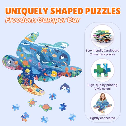 Puzzle de Tortuga Marina de 100 piezas para niños de 3 a 10 años, rompecabezas grande de piso con diseño oceánico miniatura 3