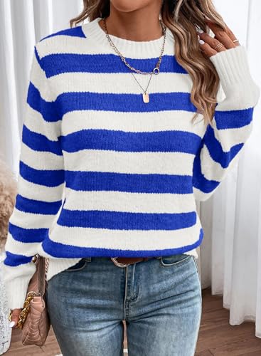 Image of Dokotoo Sweaters for Women 2026 Crewneck Striped Cute Color Block Fall Winter Knitted Pullover Tops