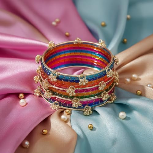 Image of Kashmiri Ghangharoo Glass Bangle| Light Weight Bangles | Traditional Transparent Fancy Glass Chudi Set for Wedding, Party|Set Of 16(12 Glass + 4 ghungroo bangles)