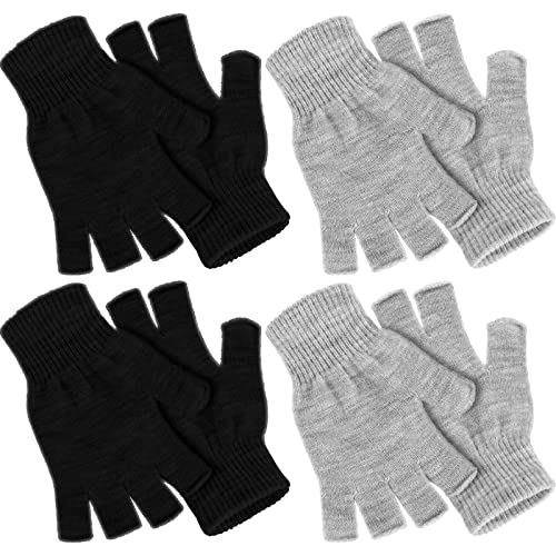 Image of SATINIOR 4 Pairs Winter Half Finger Gloves Knitted Fingerless Mittens Warm Stretchy Gloves for Men and Women