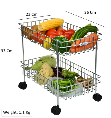 Image of Zinbell Fruit and Vegetable Basket Kitchen Trolley Modern Onion Potato Kitchen Storage Stainless Steel Rack (2 Shelf Trolley)