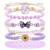 DS 6PCS String beads Charm Bracelets for Teen Girls Handmade Braided Rope Butterfly daisies Eternal flower Boho Surfer Bracelet for women Adjustable friendship Stretch birthday jewelry Gift Friends