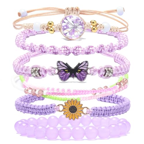 DS 6PCS String beads Charm Bracelets for Teen Girls Handmade Braided Rope Butterfly daisies Eternal flower Boho Surfer Bracelet for women Adjustable friendship Stretch birthday jewelry Gift Friends