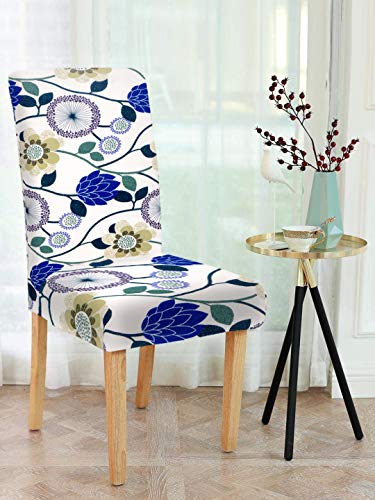Image of Cortina Dining Chair Slipcovers | Protection Chair Covers | Floral Print, Removable, Washable | Universal Fit Soft Stretchy Polyester Spandex | Living Room, Kitchen, Party | Pack of 1, White 2