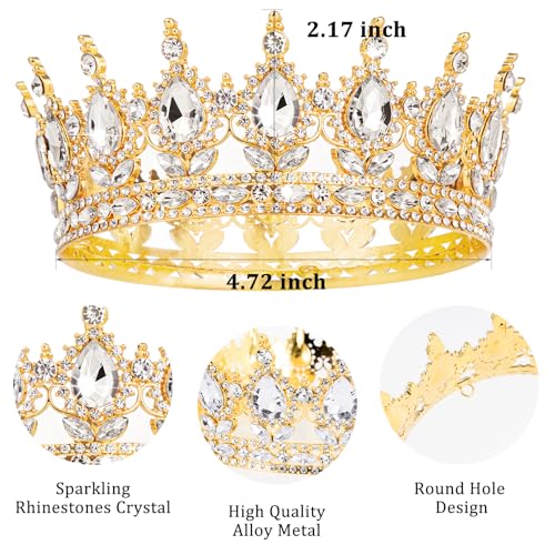 Image of Fesciory Birthday Crown for Women, Gold Plated Crystal Tiara with Sash | Sparkling Princess Queen Tiara, Adult Fit, Birthday, Wedding, Prom, Coming of Age Gifts & Halloween Costume Accessories