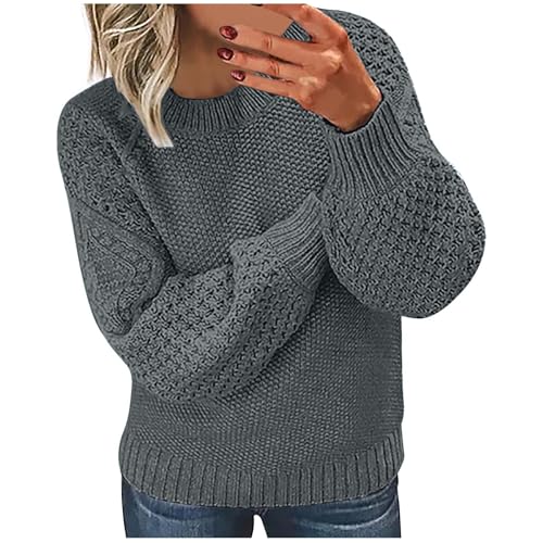 RLEHJN Winter Jumpers for Women Chunky Knit Jumpers Plain Knitted Jumper Ribbed Cuffs Long Sleeve Pullover Tops Solid Color Crew Neck Knitwear Ladies Jumper Size 8-22