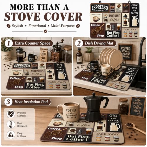 Image of Coffee Time Stove Top Cover, 28 x 20 Inch, Heat Resistant Cooktop Protector