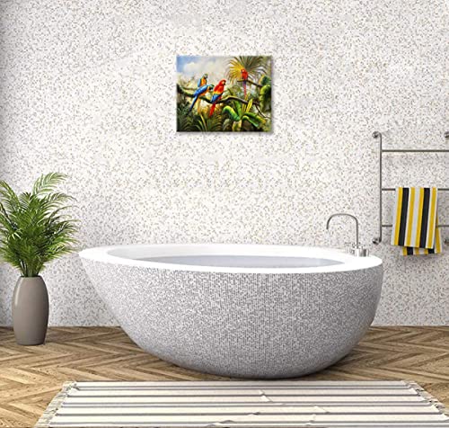 Woxfcart Bathroom Parrot Pictures Wall Art Tropical Macaw Bird Colorful Painting On Canvas For Teens Kids Children Room Walls Decor 15X12 thumb #5