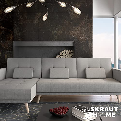 Skraut Home | Sofá Cama Chaise Longue | 88 x 267 x 137 cm | 3 Plazas | Modulable a Derecha o Izquierda | Esquinero | Respaldos Reclinables | Modelo Verona