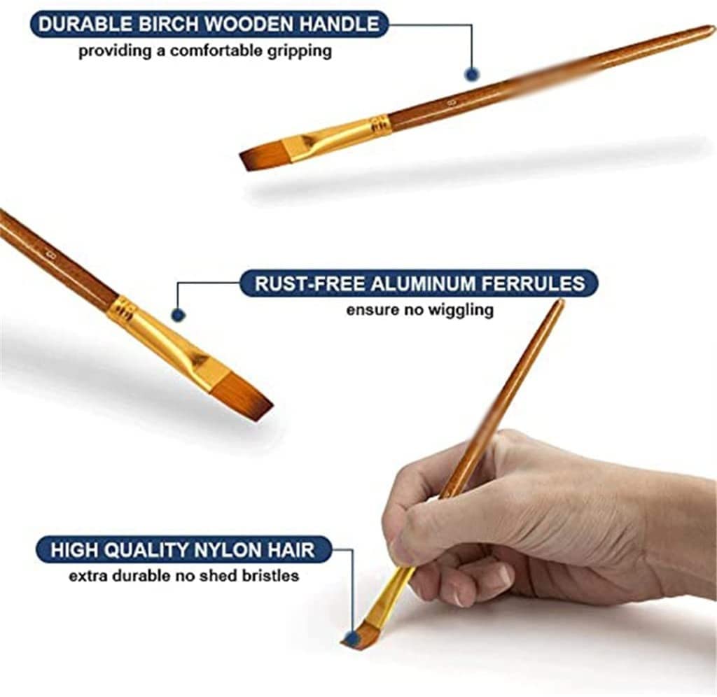 10 Pinceles de Acuarela de Pelo de Nailon, Punta Redonda y Puntiaguda para Dibujo y Pintura acrílica. Materiales de Arte Profesionales.