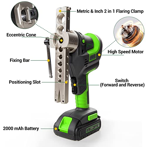 Yifor Power Flaring Tool Kit 3/4" Max Od, 5 Sec Fast Flaring Hvac Eccentric Flaring Tool, Cordless Electric Single Flare Tool With Pipe Cutter & Deburrer, For Soft Copper/Aluminum/Brass Pipes #TOP2