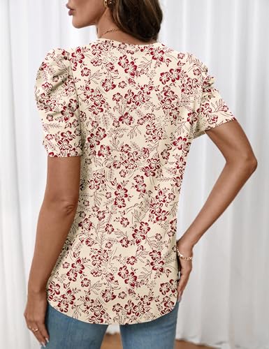 Image of LOMON Spring Summer Tops for Women 2026 V Neck Puff Short Sleeve Tops Fashion Trendy Work Blouses Dressy Casual S-XXL