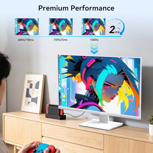 Image of 27 inch Computer Monitor, 2k QHD(2560 * 1440P) 100Hz IPS Screen PC Monitor, Built-in Speakers, Wall Mountable Installs USBC HDMI 2.0 DP 1.4-White