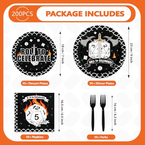 200Pcs D20 Dice Party Supplies Dungeons Theme Game Dragons Dice Plates and Napkins Sets Disposable Roll to Celebrate Tableware for Men Boy Husband D20 Role-Playing Birthday Game Party Decor Serves 50 by Greencian - Used condition - Image 5