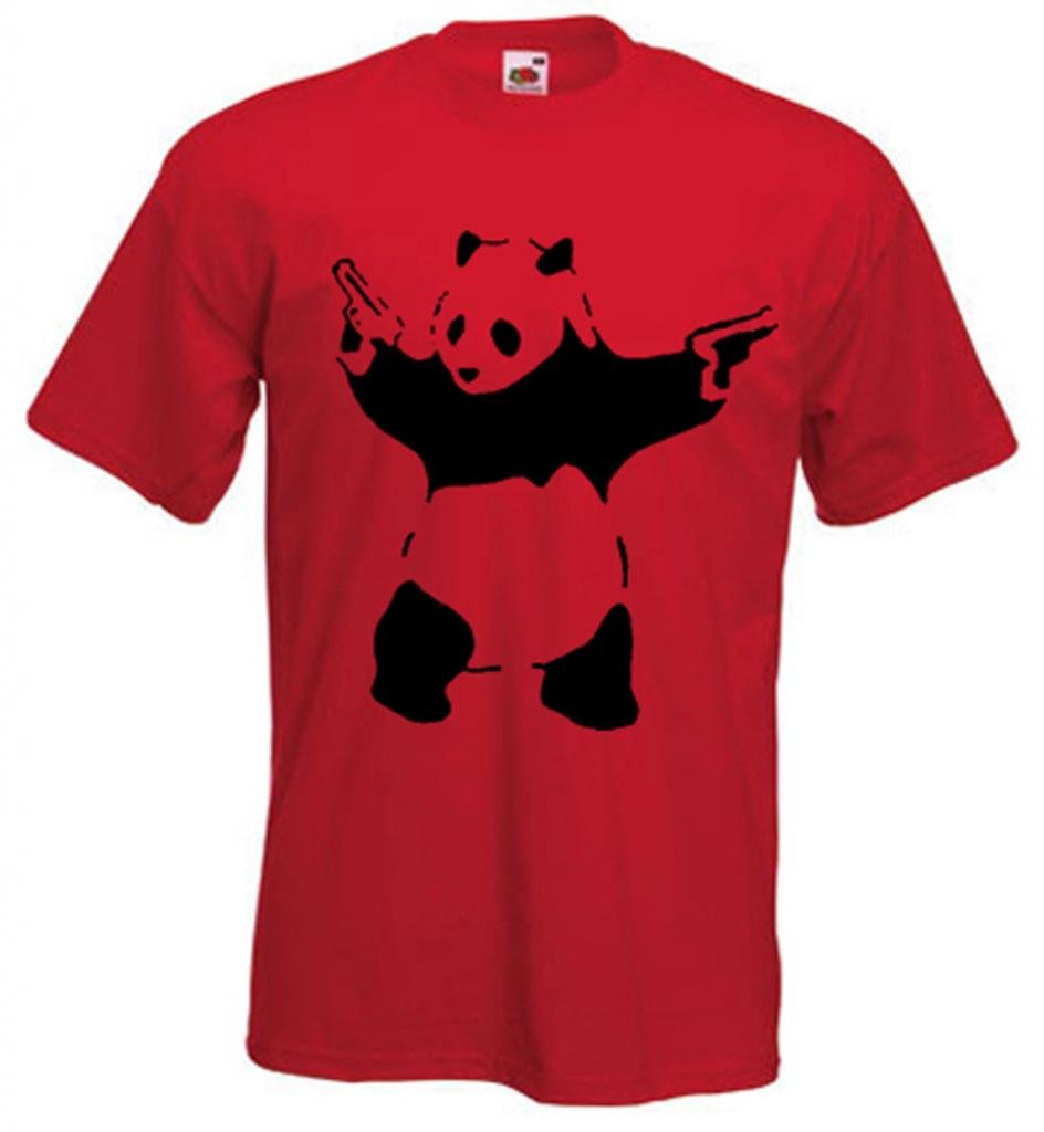 Banksy Panda Mens T-Shirt (XXXL, Red)