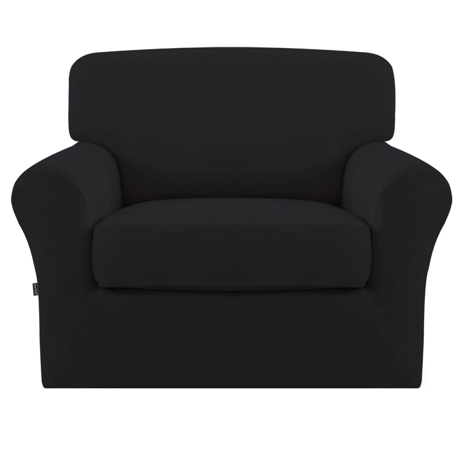 Easy-Going 2 Pieces Fleece Stretch Chair Sofa Slipcover Washable Sofa Couch Cover, Spandex Soft Fitted Furniture Protector, Kids, Pet, Dog (Chair, Black)
