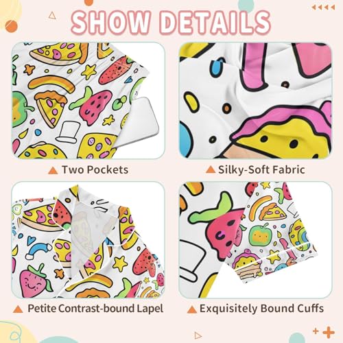 senya Cartoon Pizza Rainbow Satin Summer Pajama Sets Silk Short Sleeve Button Down Sleepwear3
